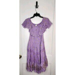 NWT Sz S/M Ananta Made In India 100% Rayon Purple Gold Mandala Dress Boho